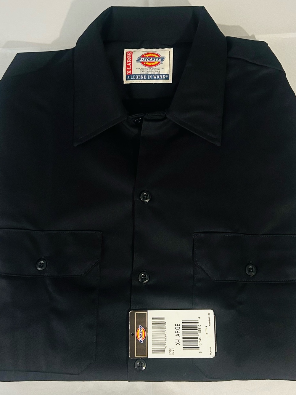 Dickies Men’s Black Button-Down Work Shirt with Chest Pockets Size XL